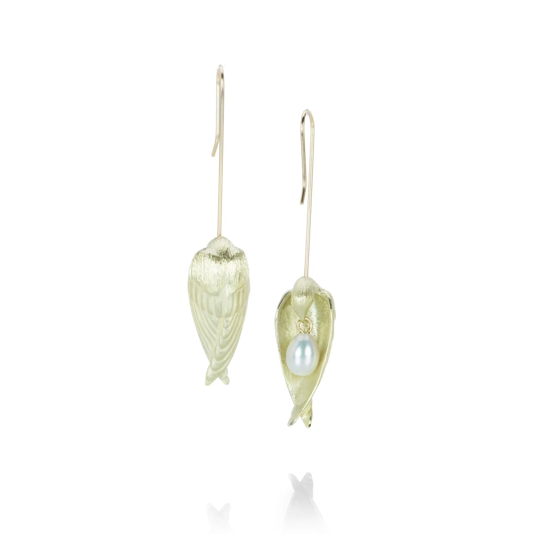 14k Green Gold Sleeping Bird Drop Earrings