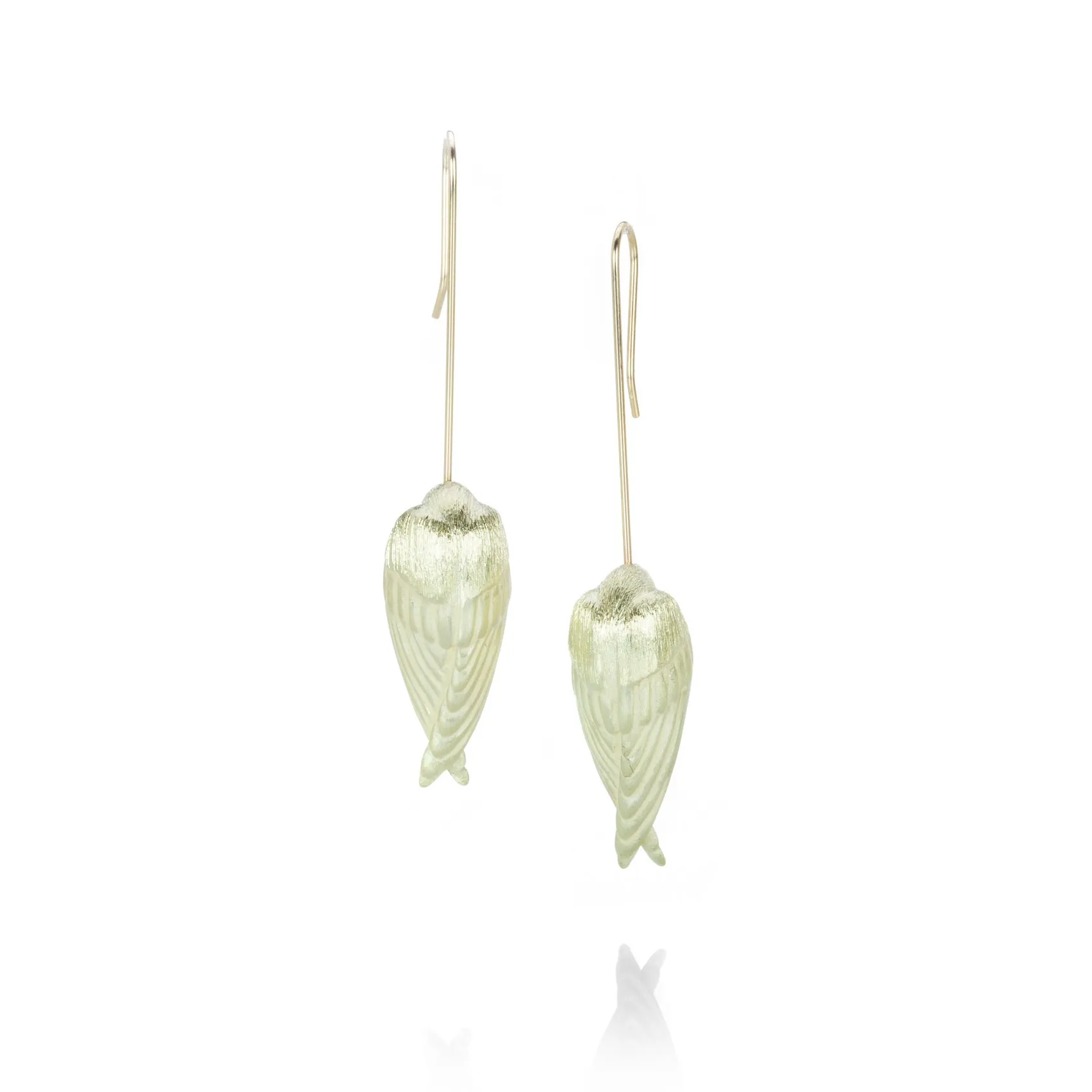 14k Green Gold Sleeping Bird Drop Earrings