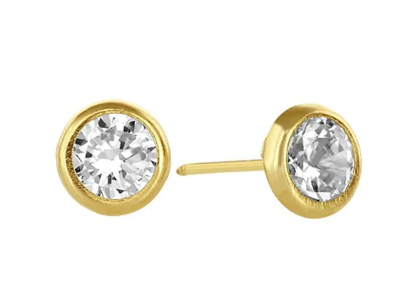 14k Yellow Gold Bezel Set CZ Baby Screw backs