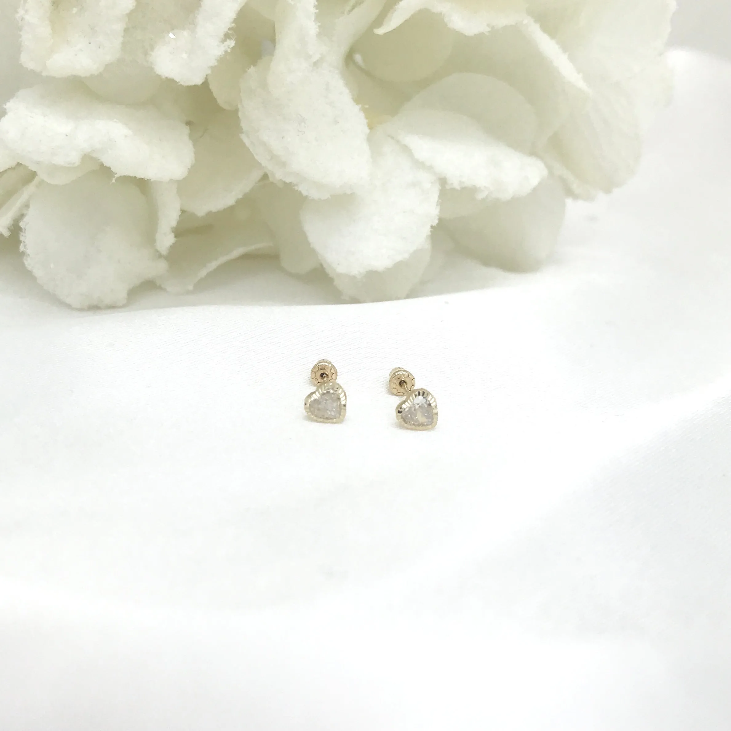 14k Yellow Gold Heart CZ Baby Screw backs