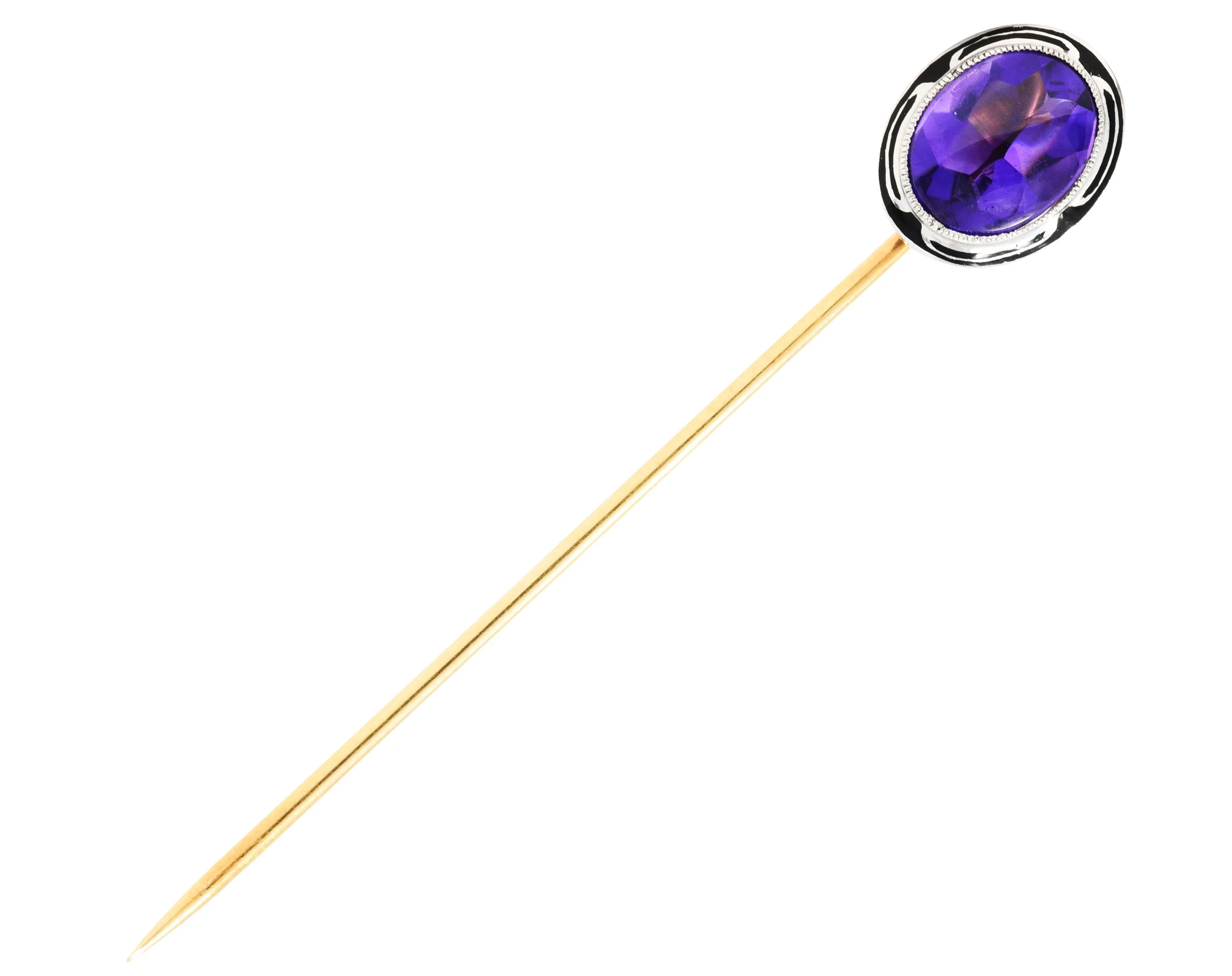 1920's Art Deco Amethyst Enamel Platinum Stickpin