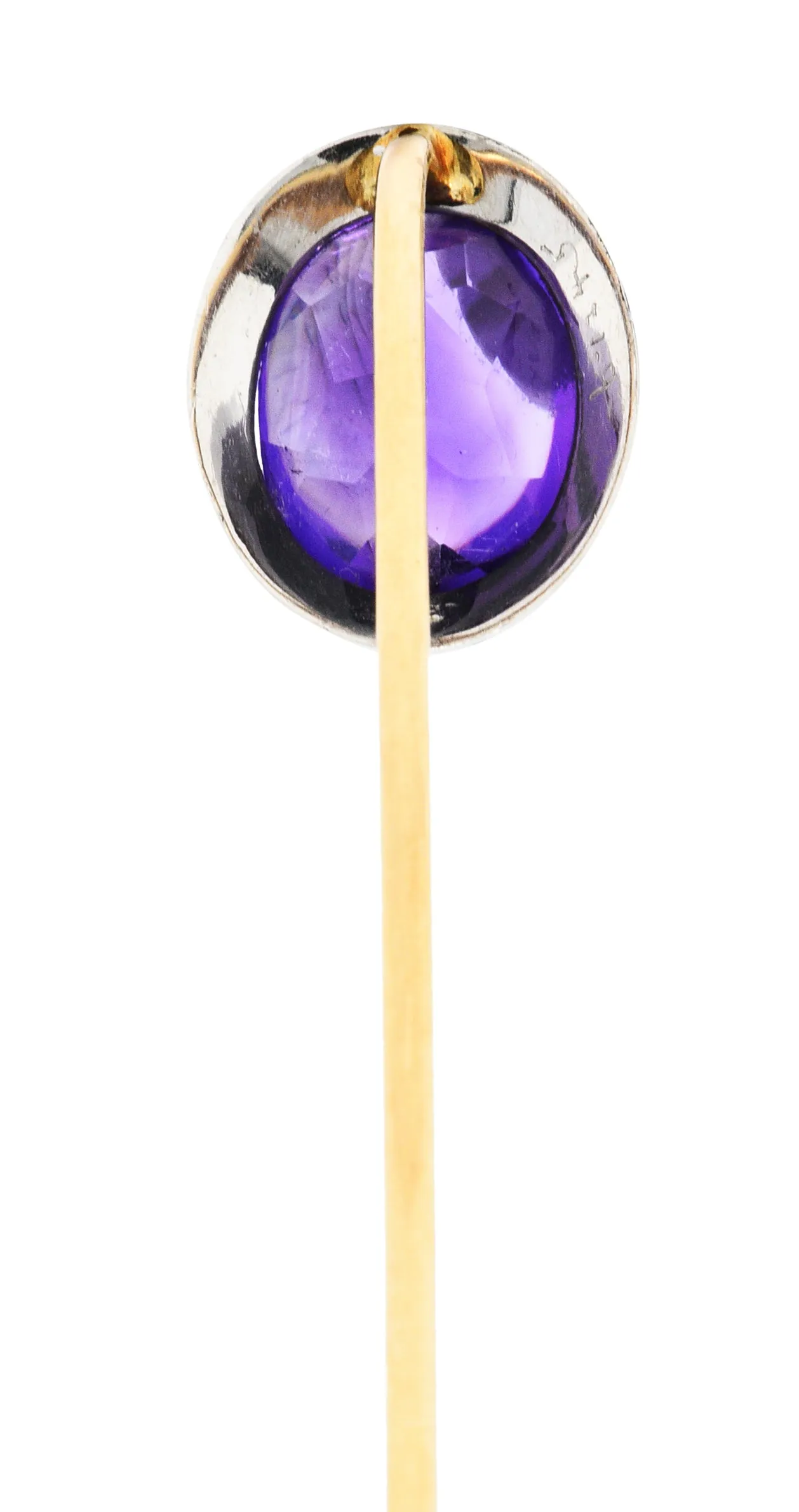 1920's Art Deco Amethyst Enamel Platinum Stickpin