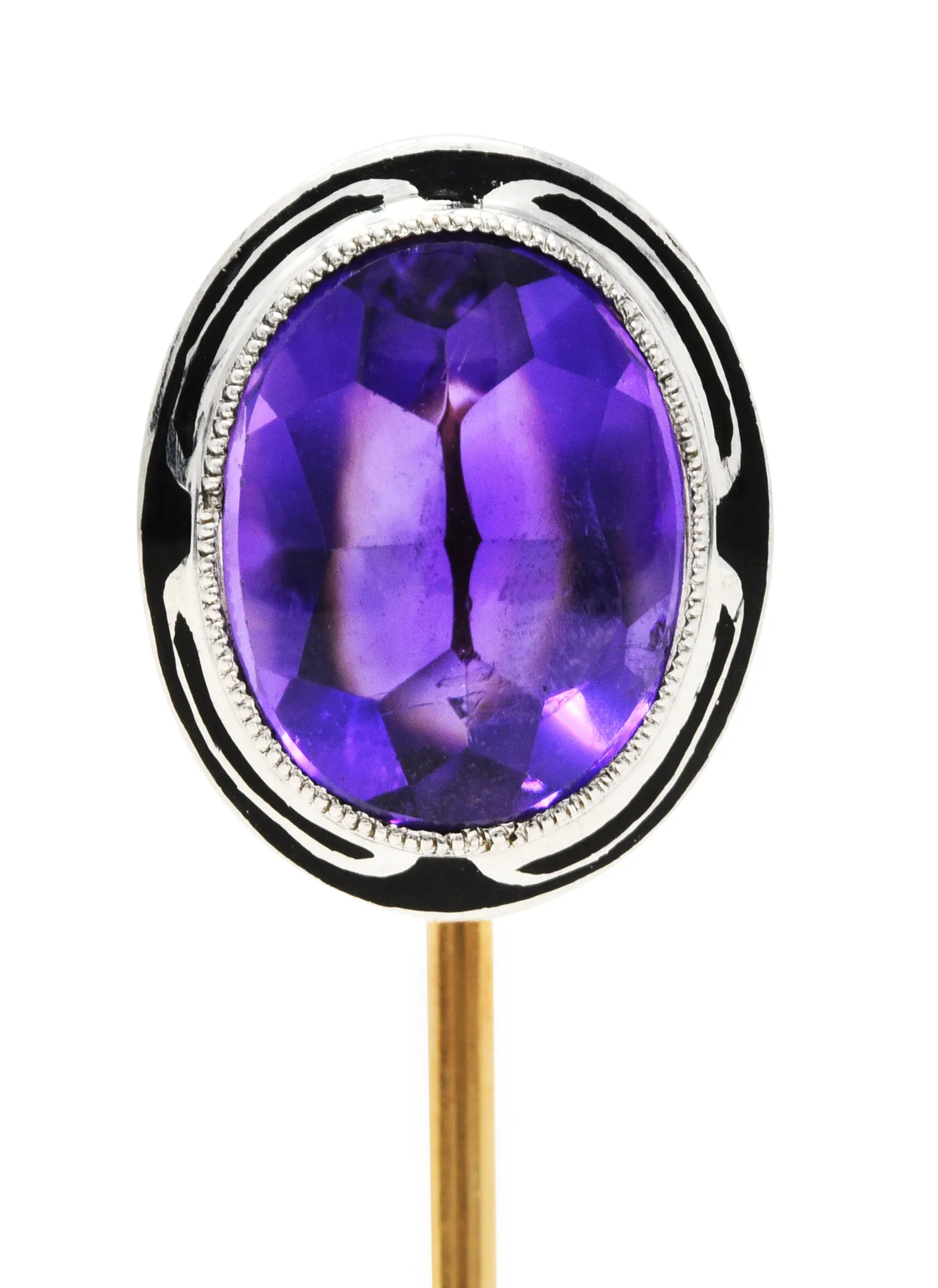 1920's Art Deco Amethyst Enamel Platinum Stickpin