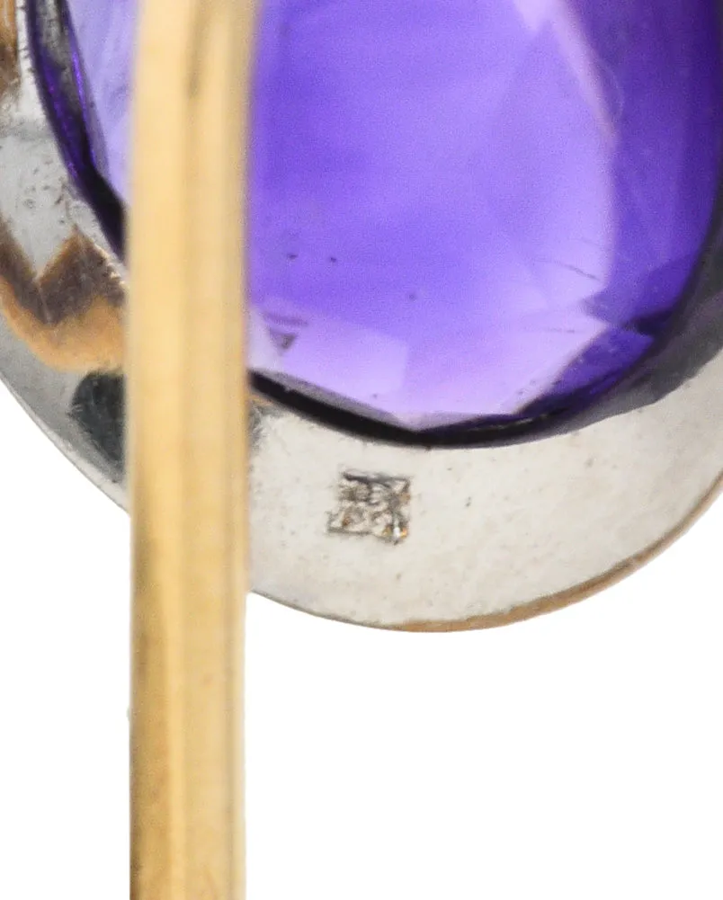 1920's Art Deco Amethyst Enamel Platinum Stickpin