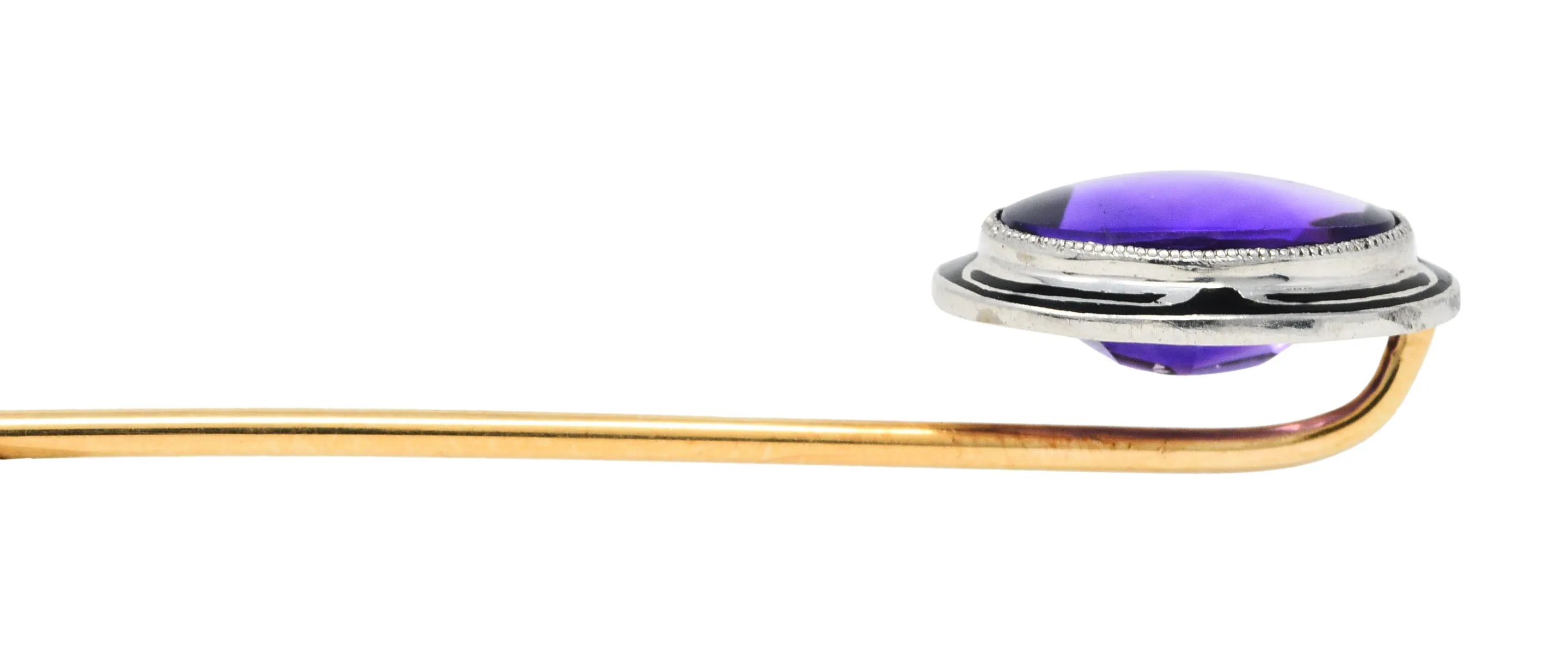 1920's Art Deco Amethyst Enamel Platinum Stickpin