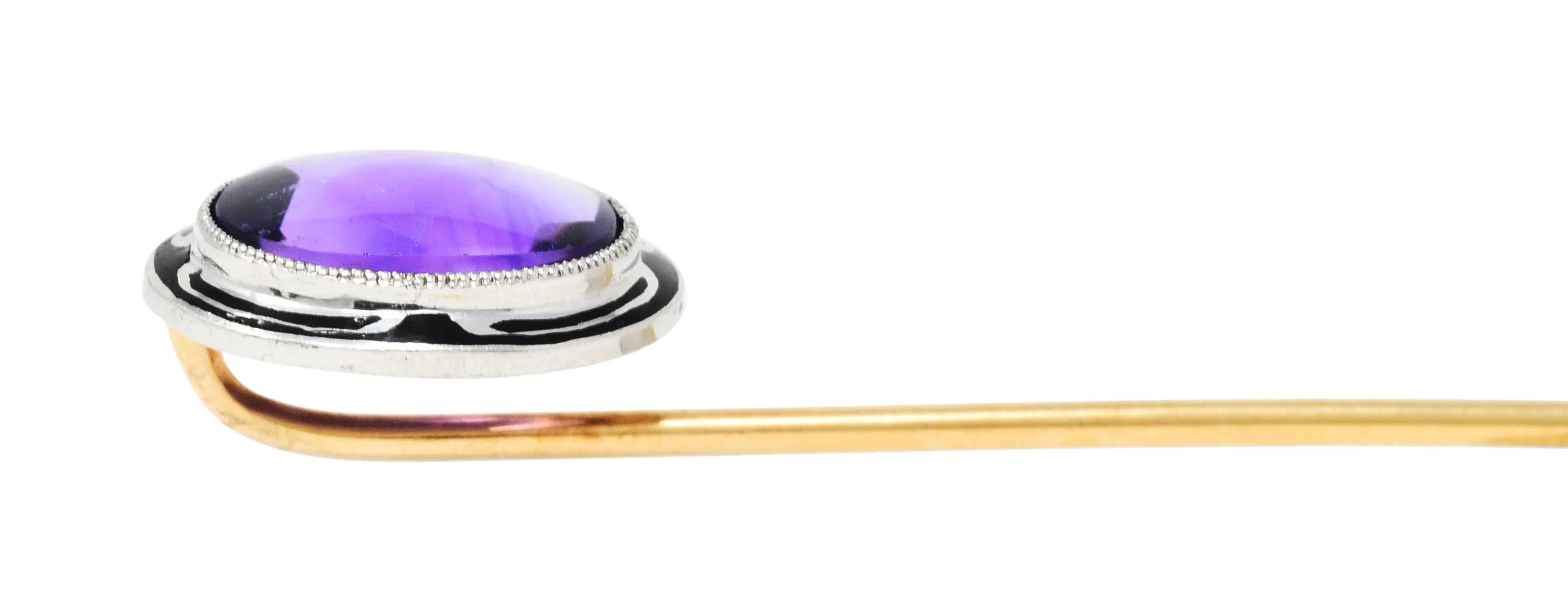 1920's Art Deco Amethyst Enamel Platinum Stickpin