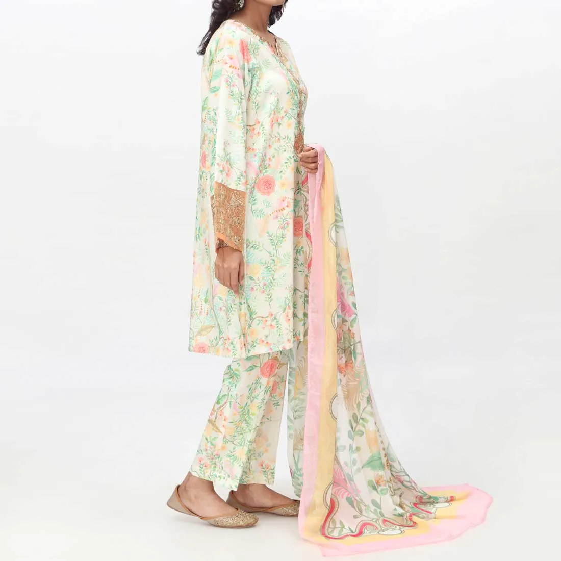 3PC- Embroidered & Printed Cambric Suit PS4155