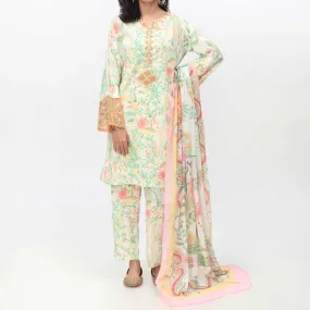 3PC- Embroidered & Printed Cambric Suit PS4155