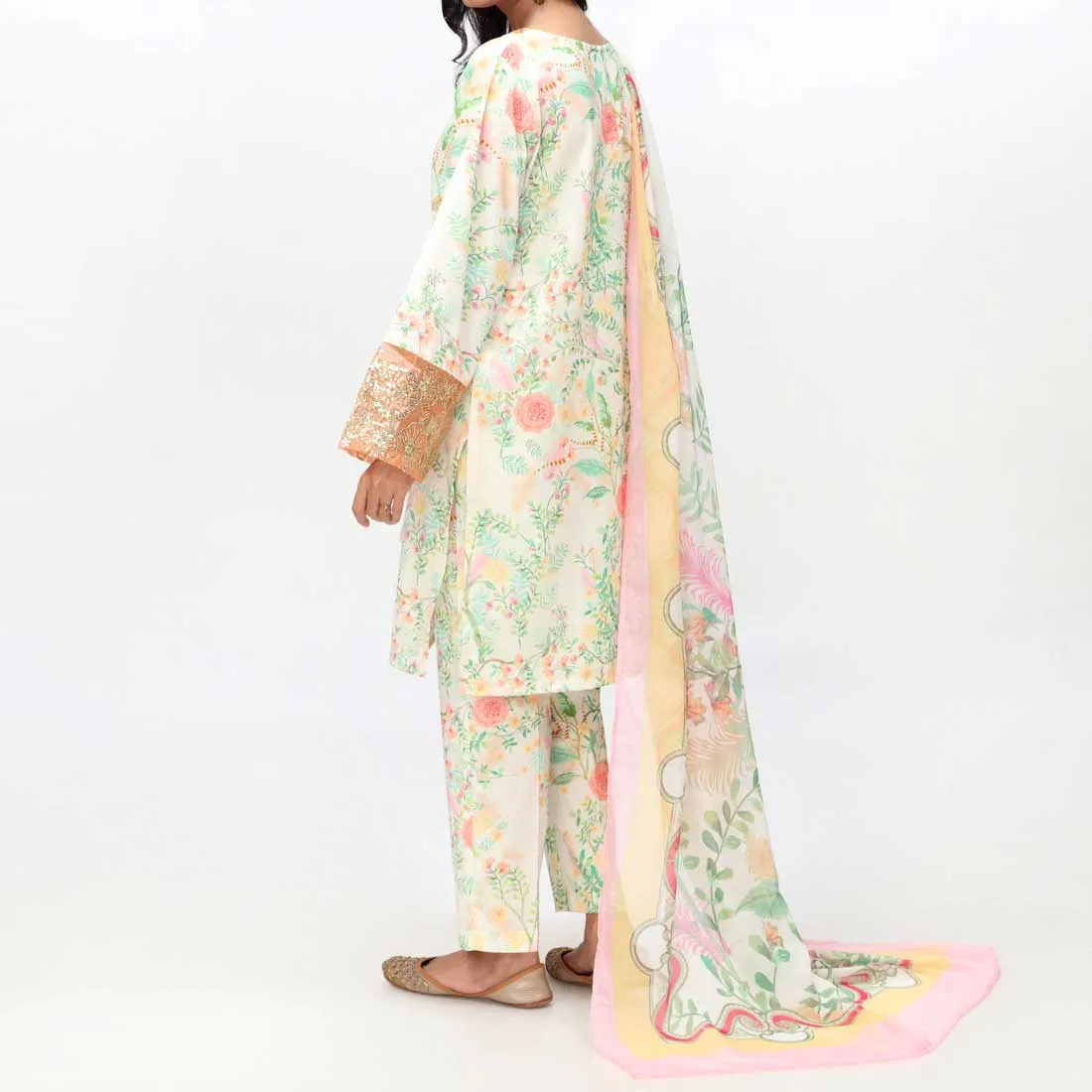 3PC- Embroidered & Printed Cambric Suit PS4155