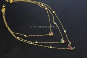 Aditi 3 Layer Jadau Chain Necklace - Red Green