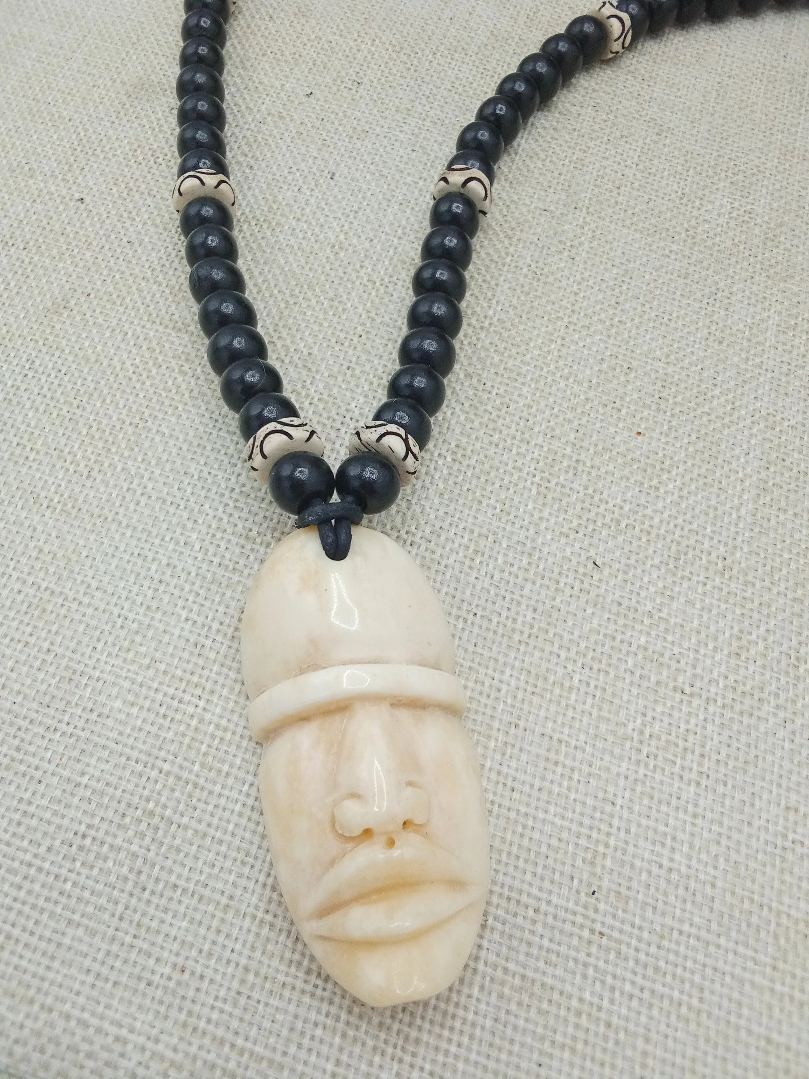 African Mask Face Pendant White Black Jewelry Gift for Him Statement