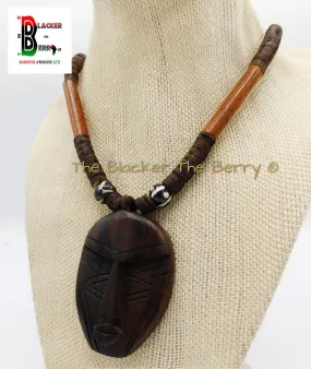 African Mask Necklace Wooden Beaded Jewelry Ghana Handmade Black Owned Business