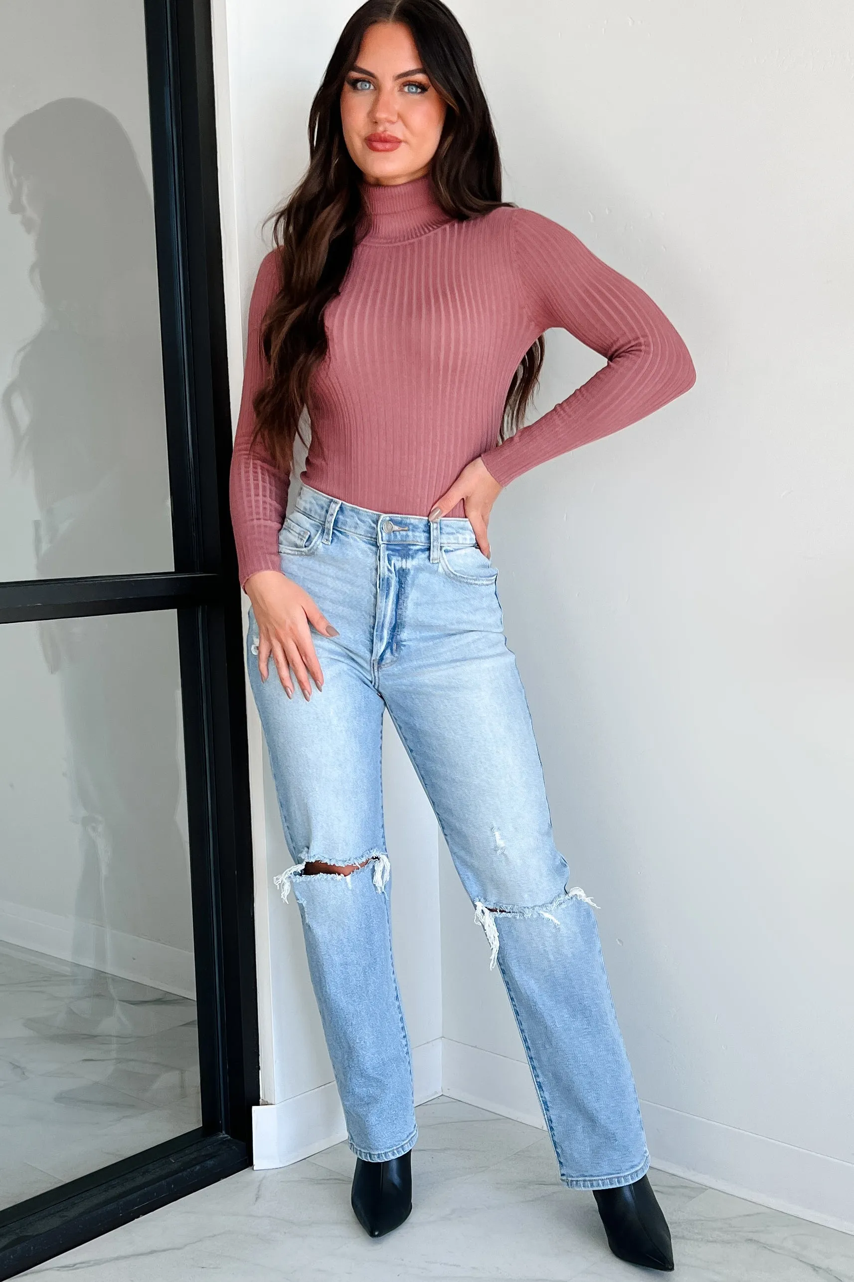 Beautiful Basic Turtleneck Bodysuit (Rose)