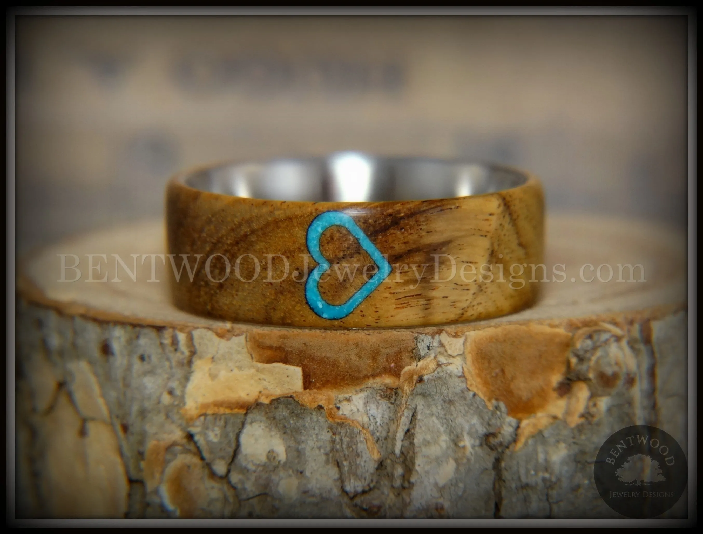 Bentwood Ring - The Heart Light Mahogany Sleeping Beauty Turquoise Inlay