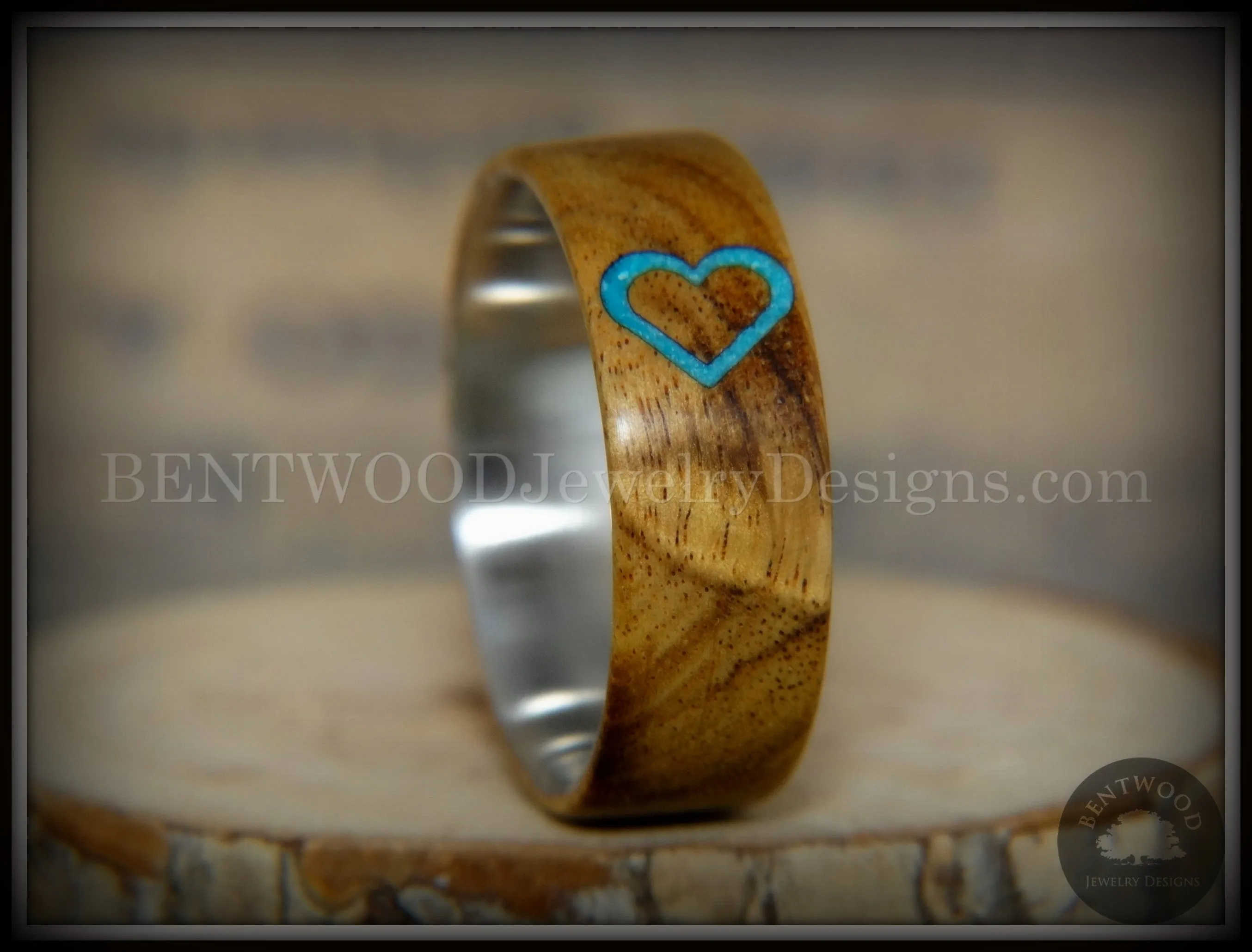 Bentwood Ring - The Heart Light Mahogany Sleeping Beauty Turquoise Inlay