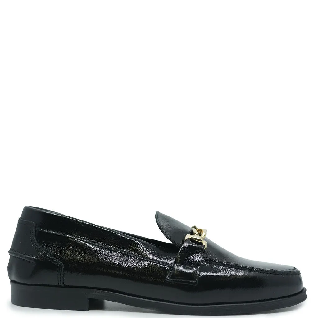 Blublonc Black Patent Chain Loafer