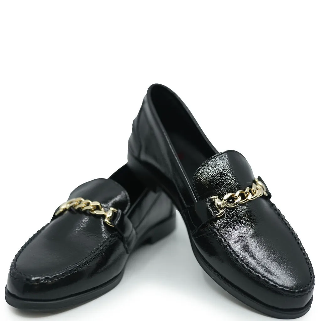 Blublonc Black Patent Chain Loafer