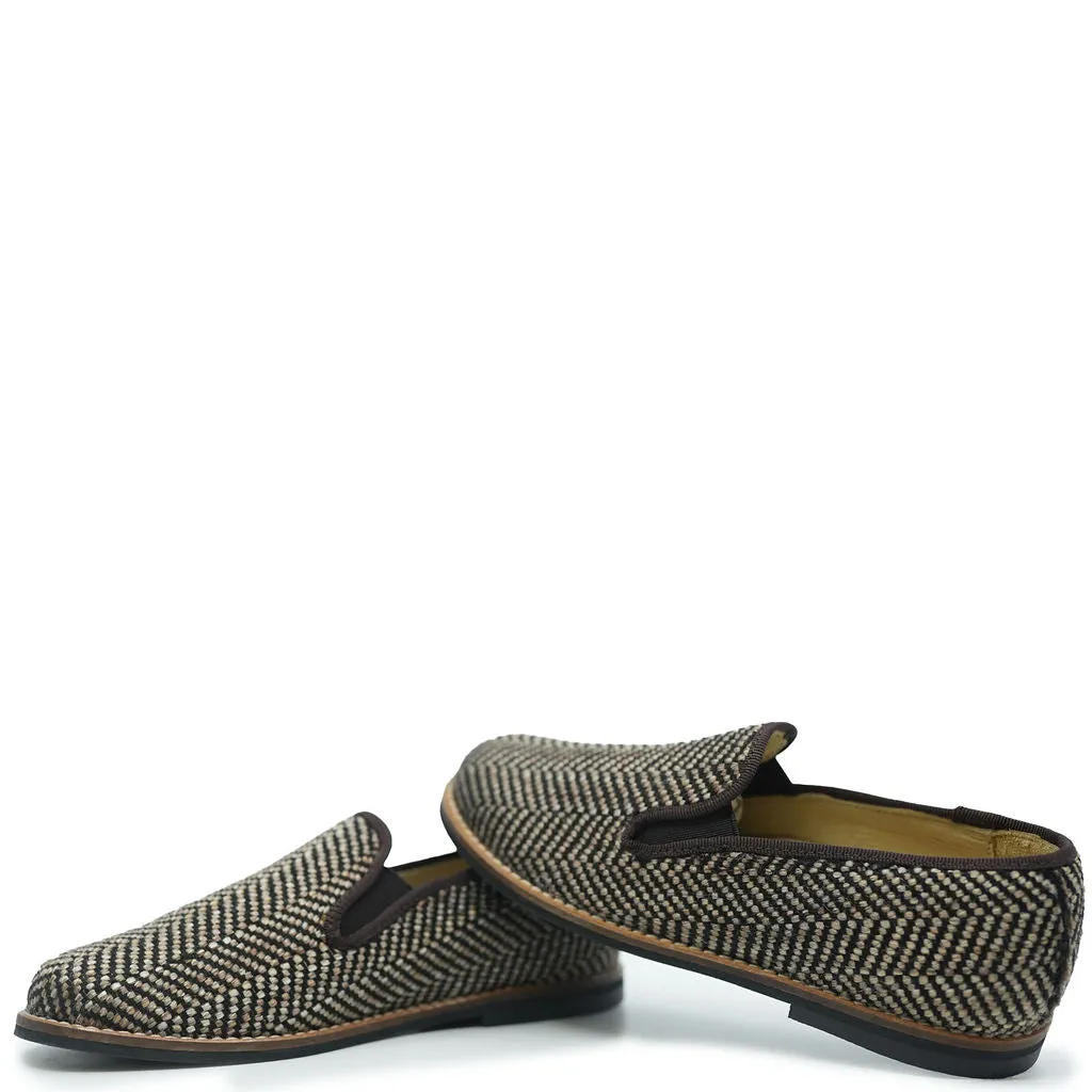 Blublonc Brown Herringbone Smoking Loafer