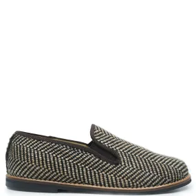 Blublonc Brown Herringbone Smoking Loafer