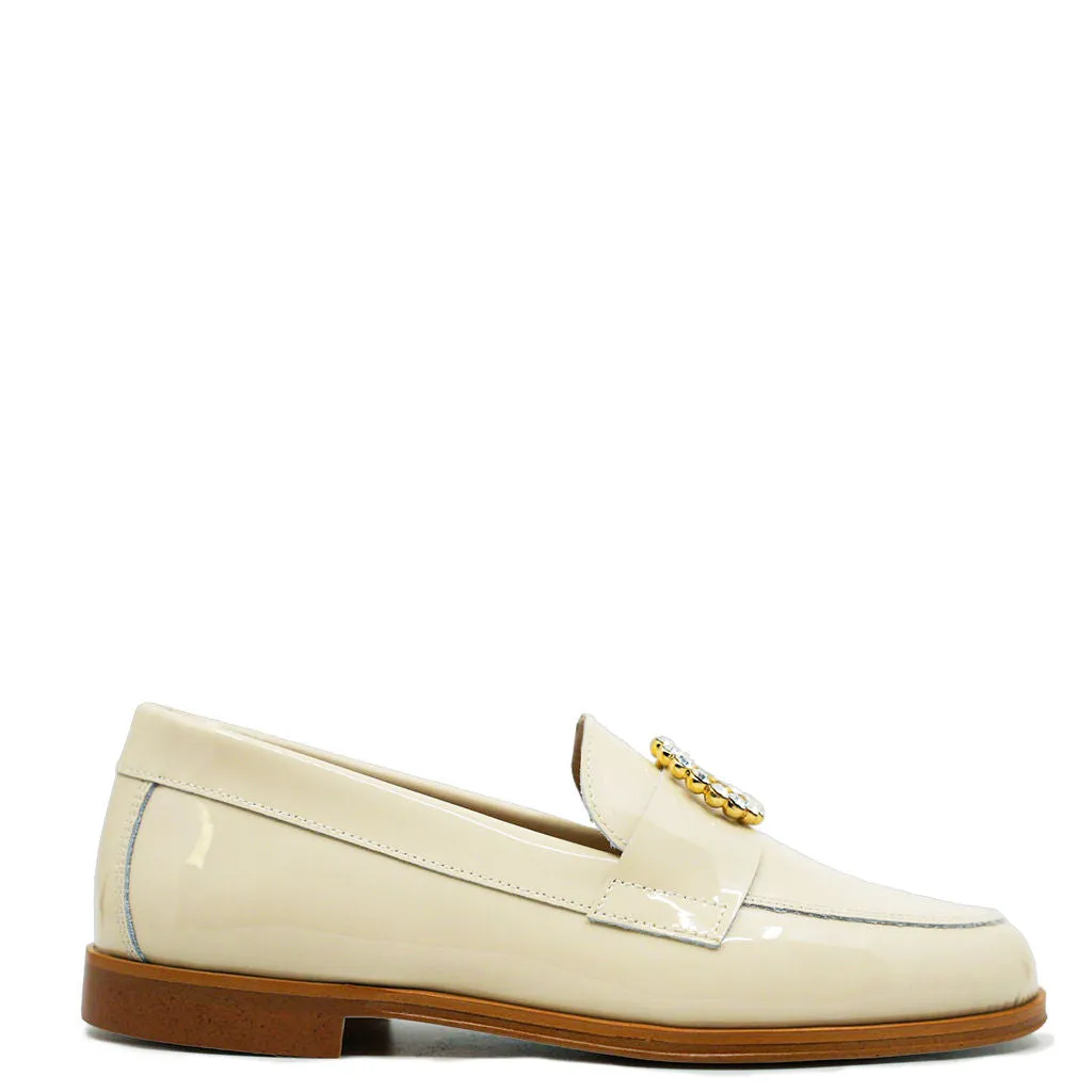 Blublonc Cream Patent Rhinestone Loafer