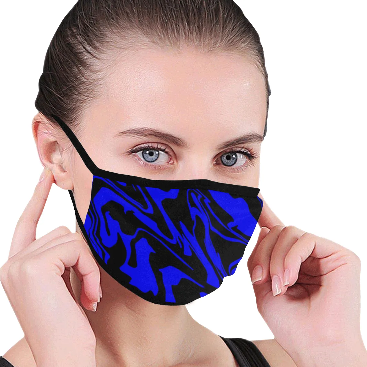 Blue and Black Abstract Melt Mouth Mask *Ready To Ship*