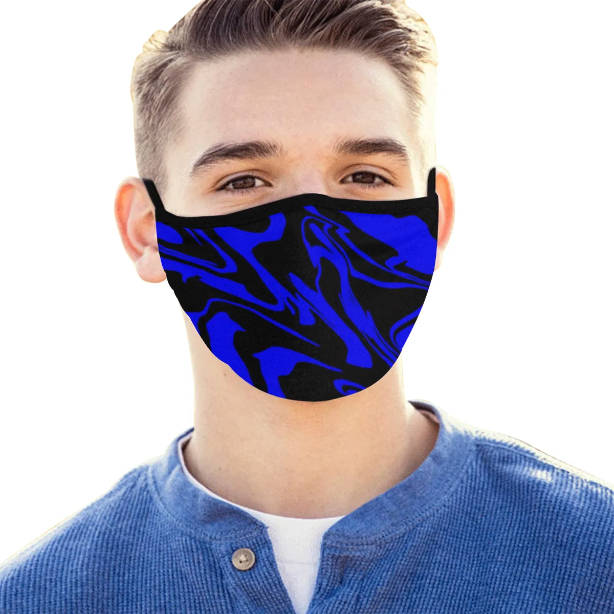 Blue and Black Abstract Melt Mouth Mask *Ready To Ship*