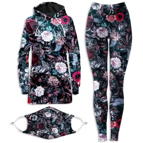 Blue Garden Hoodie Dress and Leggings with PM 2.5 Face Mask Combo