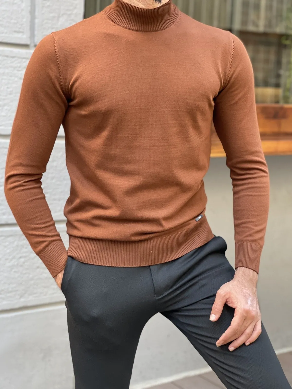 Bojo Slim Fit Long Sleeve Coffee Turtleneck