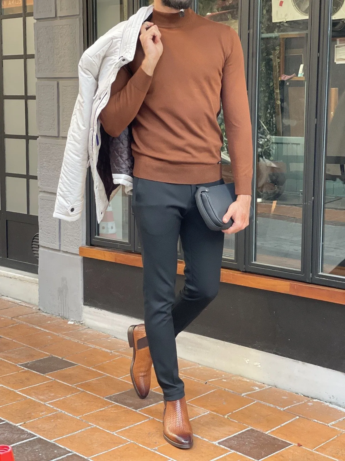 Bojo Slim Fit Long Sleeve Coffee Turtleneck