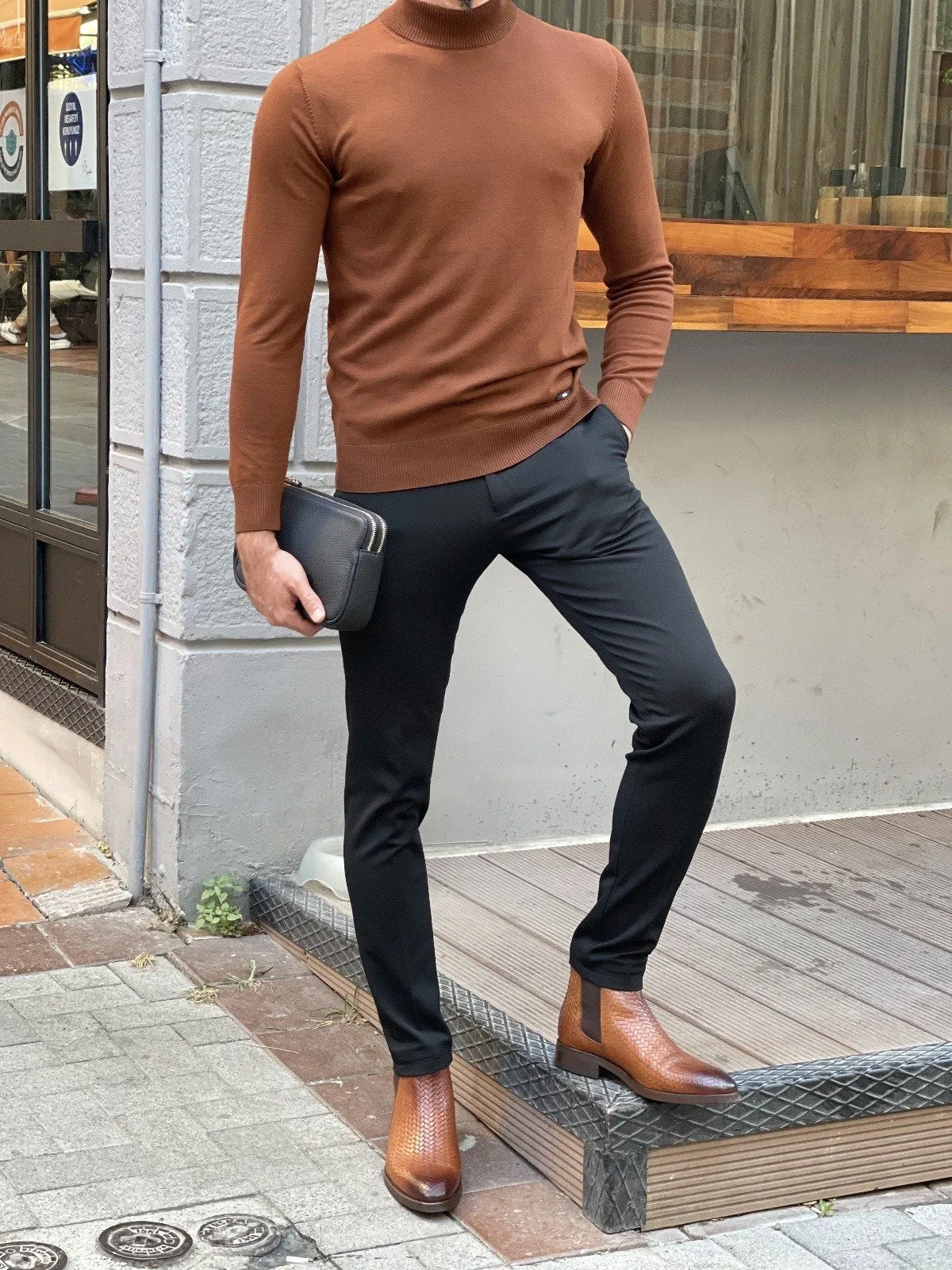 Bojo Slim Fit Long Sleeve Coffee Turtleneck