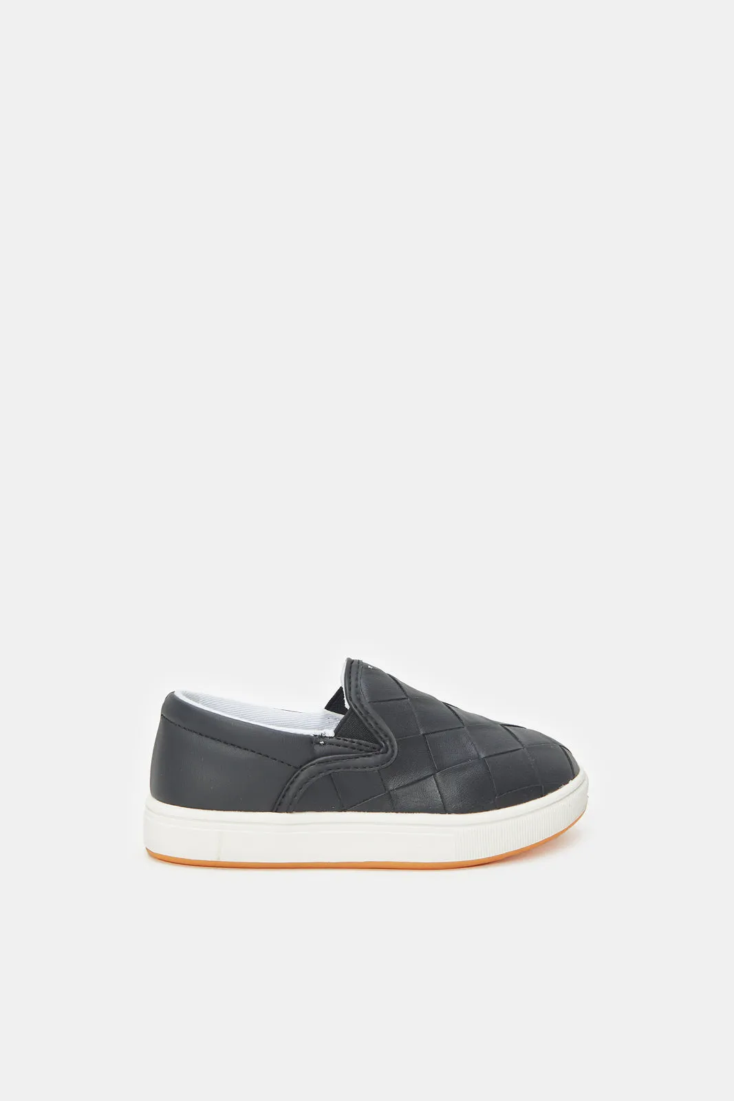 Boys Black Woven Upper Slip On