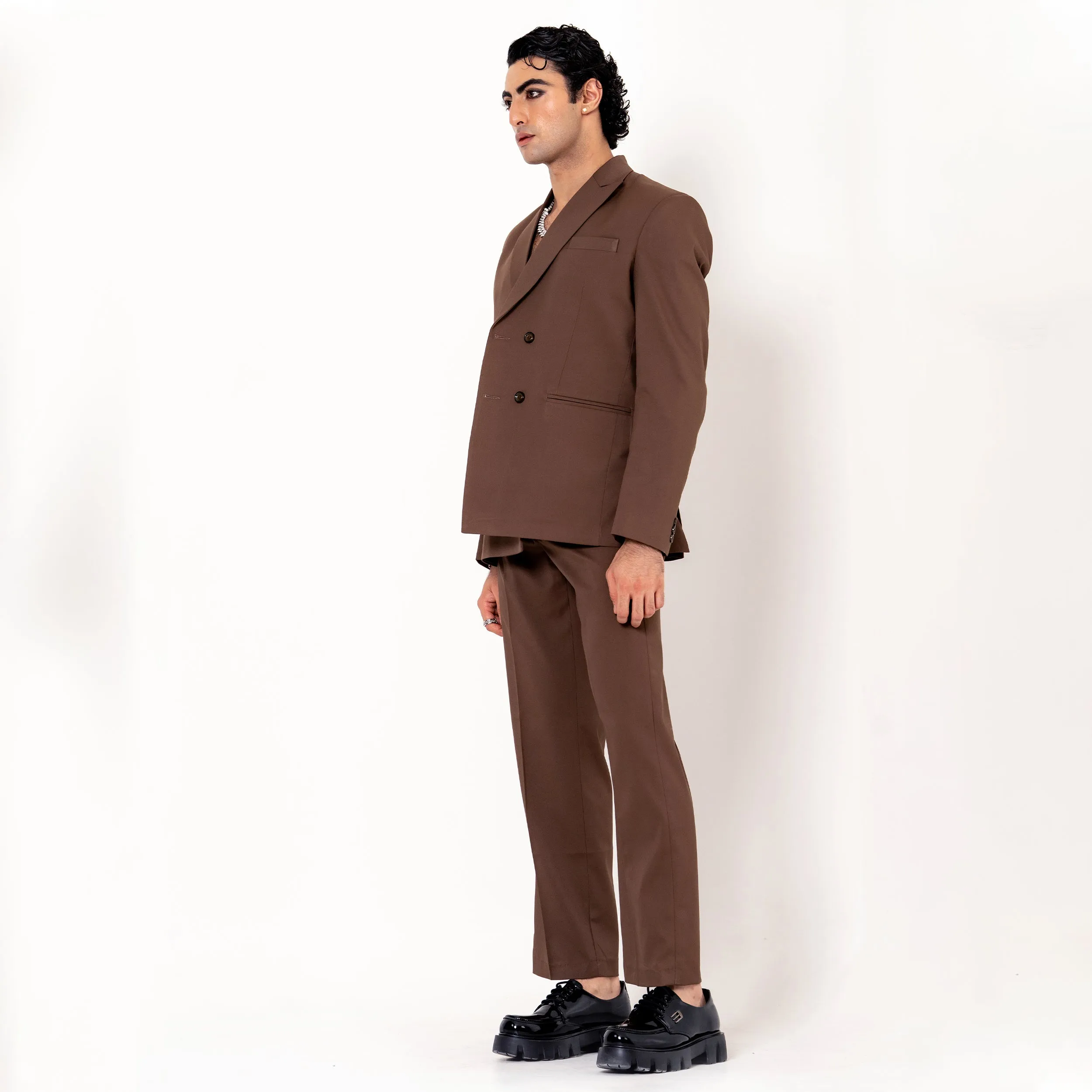 Brown Double Button Loose Fit Men's Suit