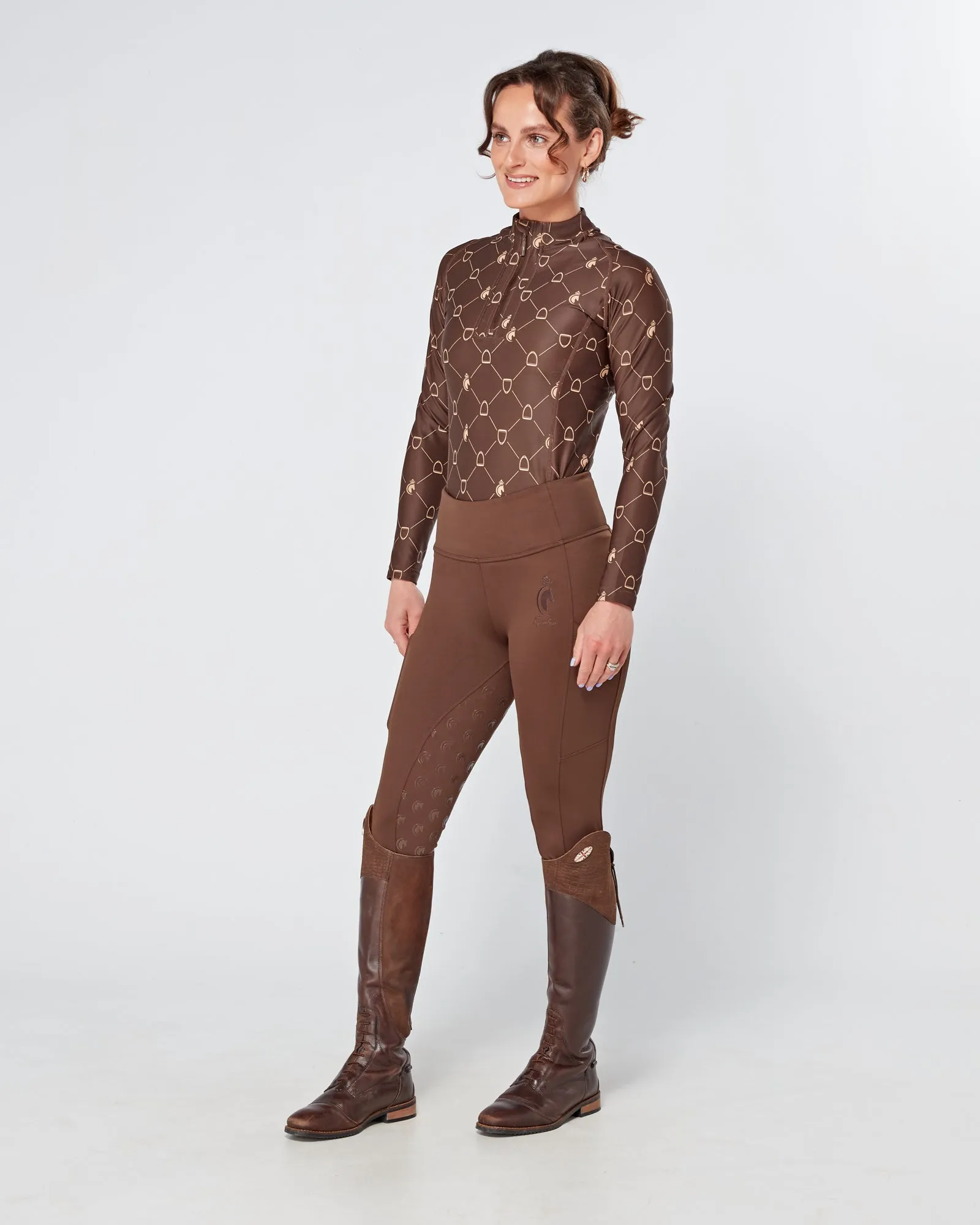 Brown Equestrian Technical Base Layer - STIRRUP PRINT