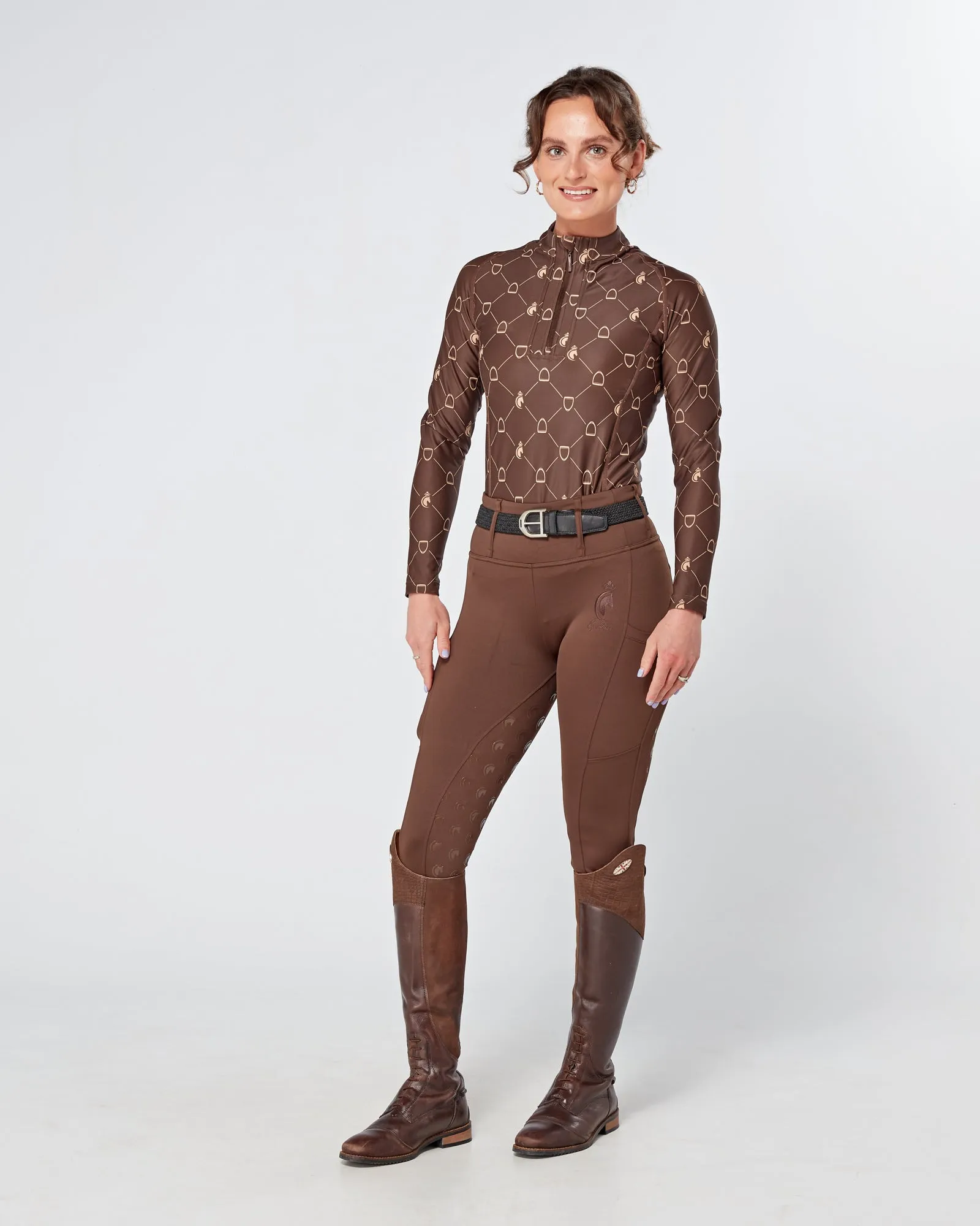 Brown Equestrian Technical Base Layer - STIRRUP PRINT