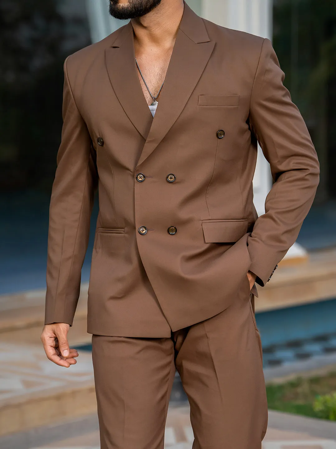 Brown Loose Fit Men's Suit