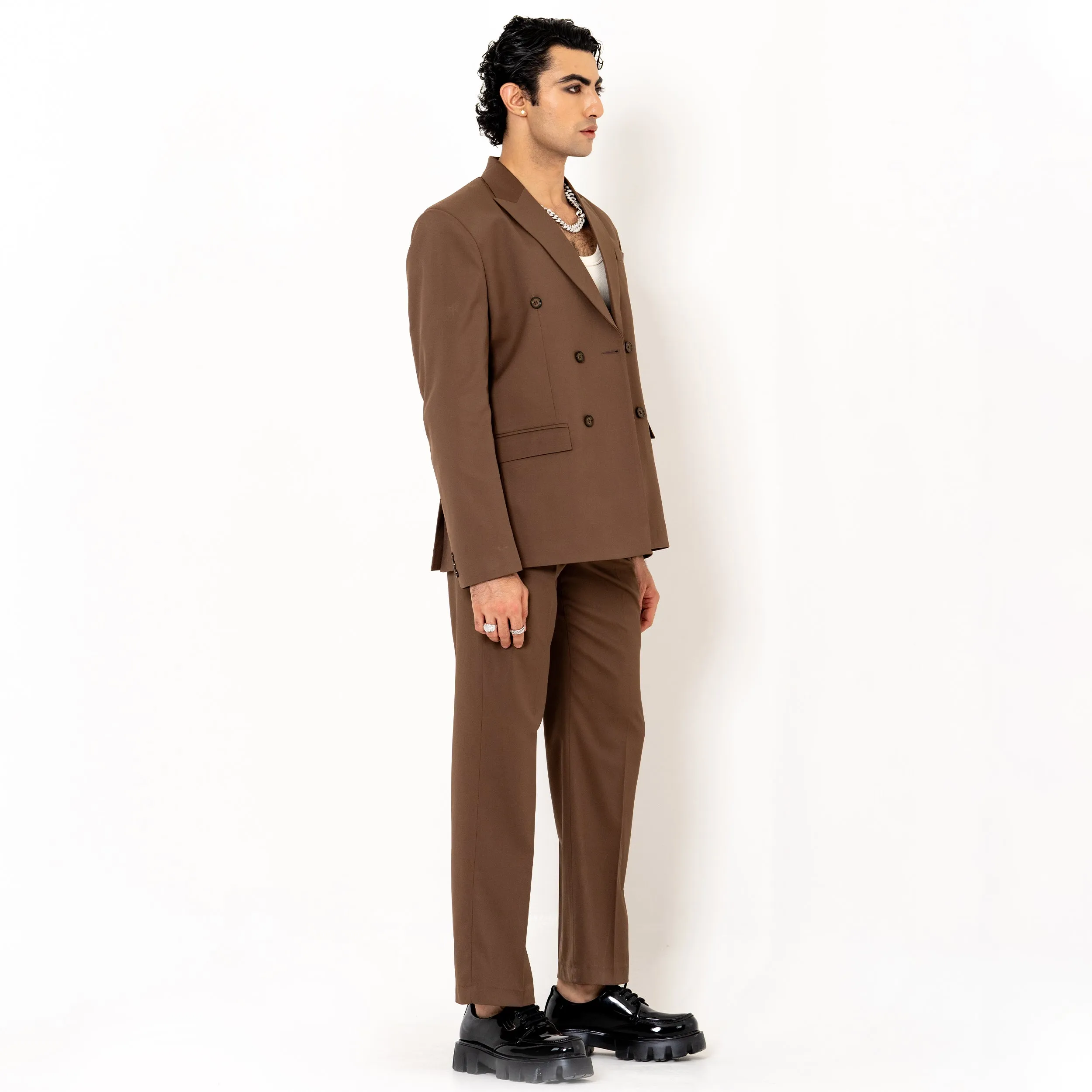 Brown Loose Fit Men's Suit