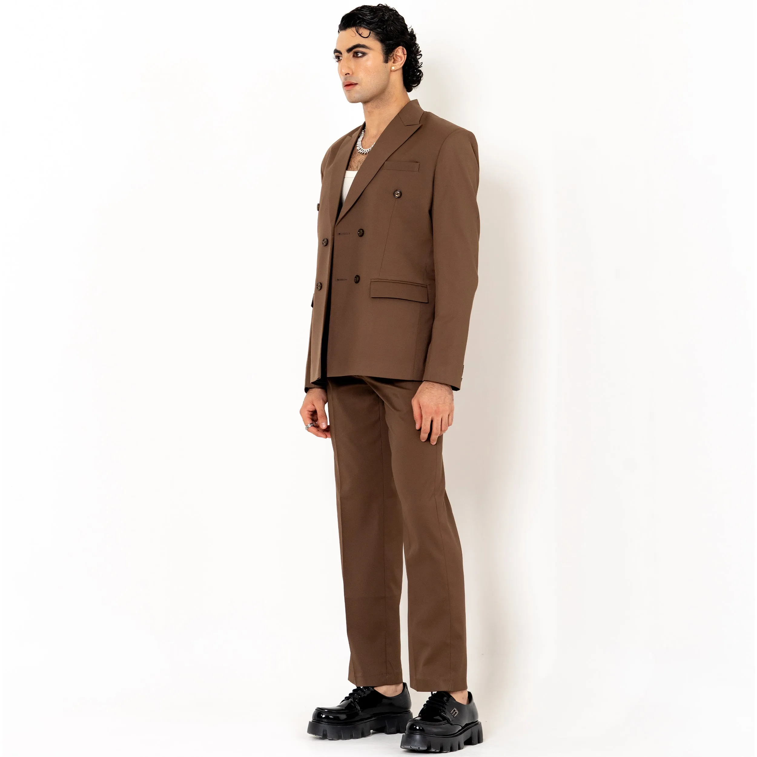 Brown Loose Fit Men's Suit