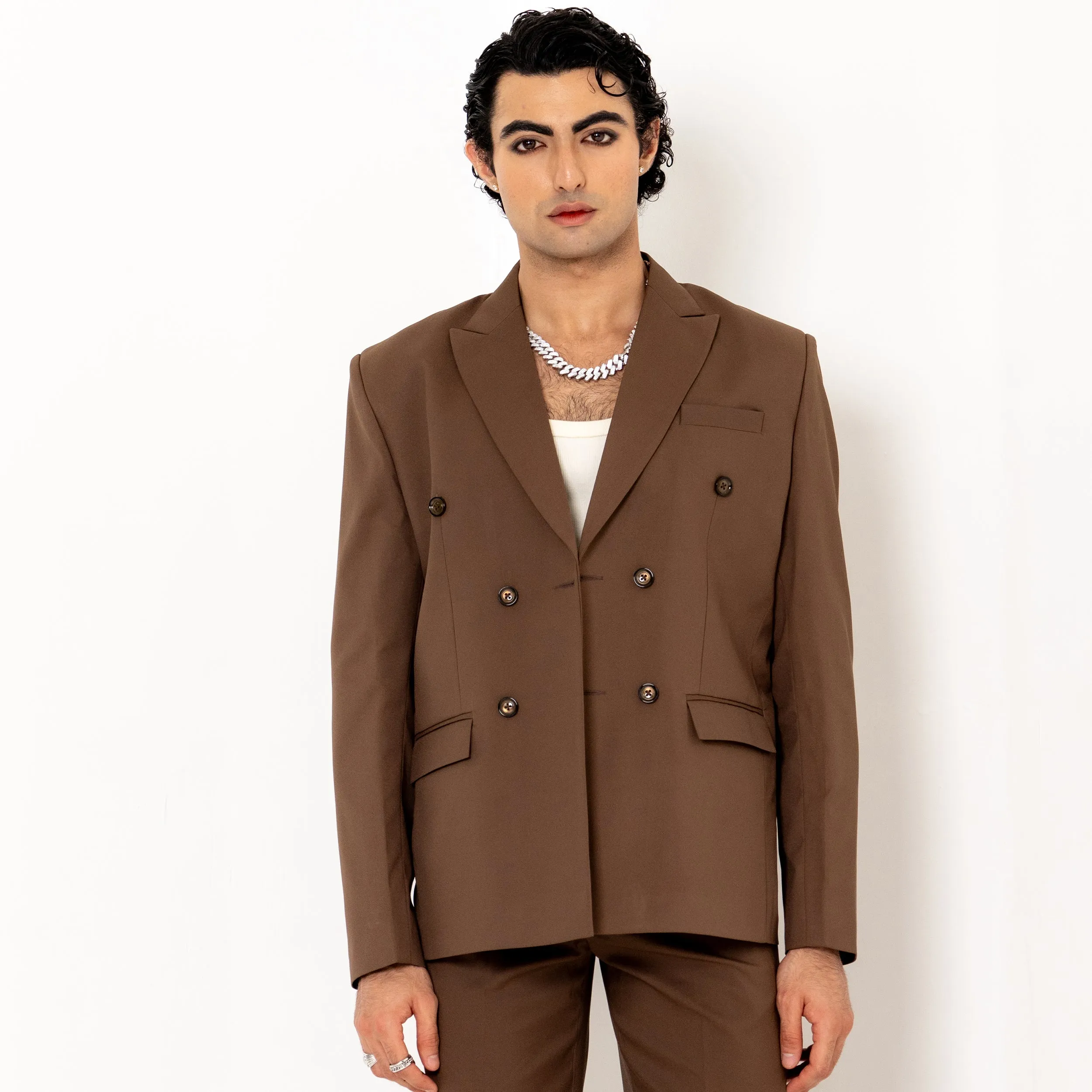 Brown Loose Fit Men's Suit