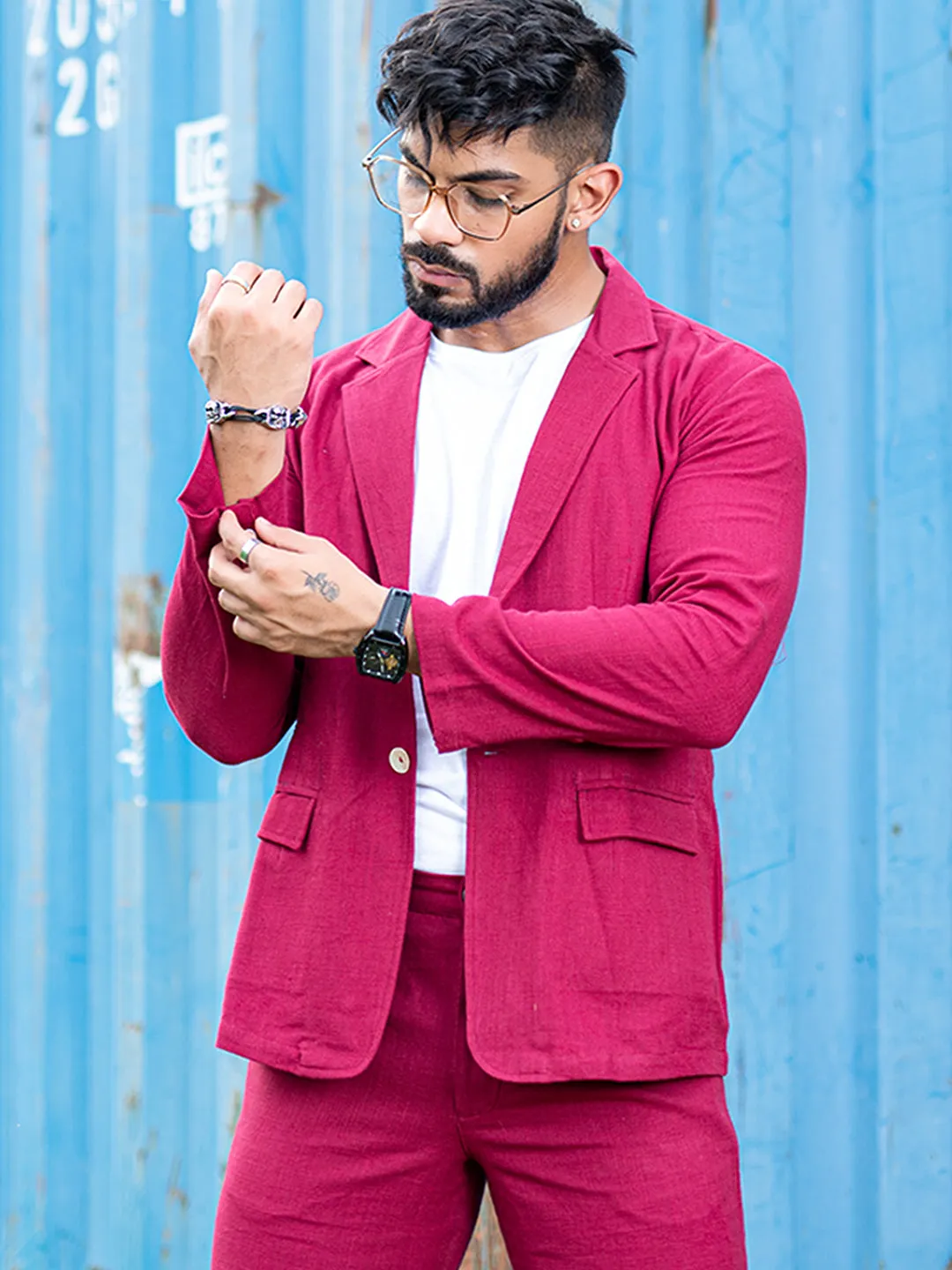 Burgundy Linen Suit