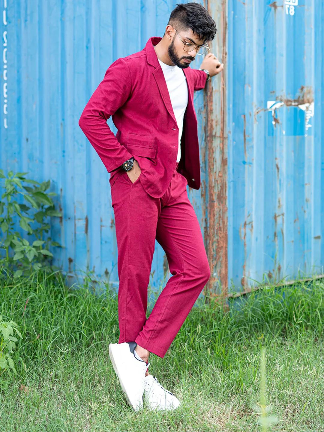 Burgundy Linen Suit