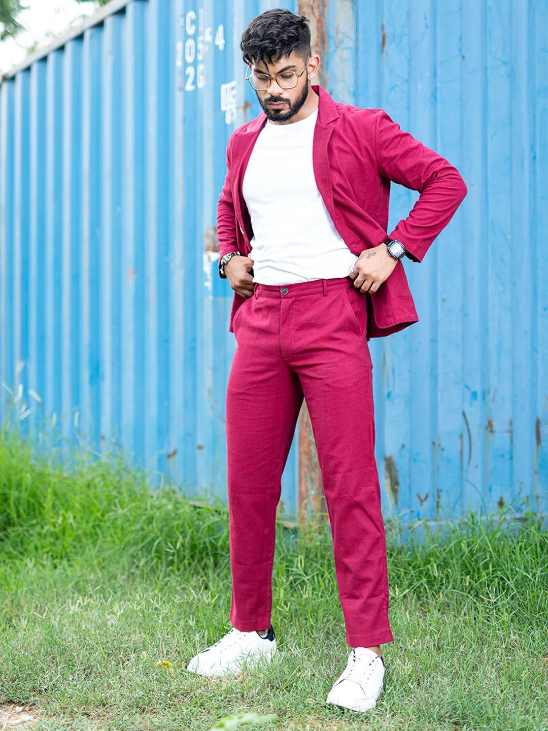 Burgundy Linen Suit