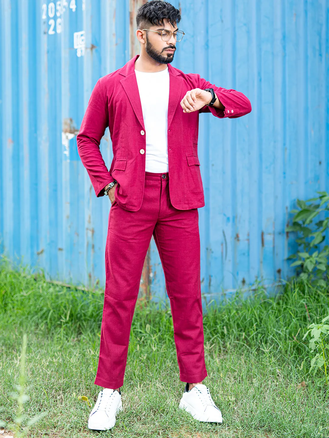 Burgundy Linen Suit