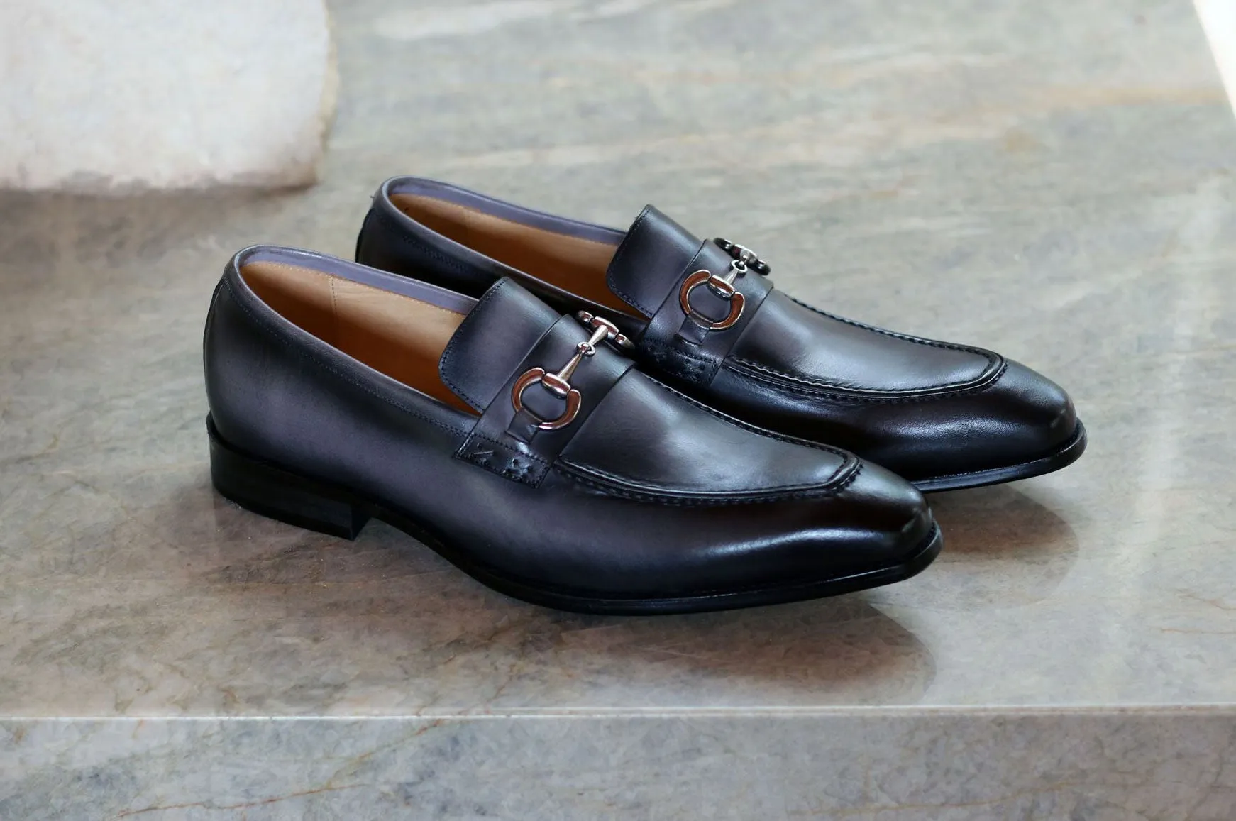 Burnished Calfskin Slip-On Loafer Grey