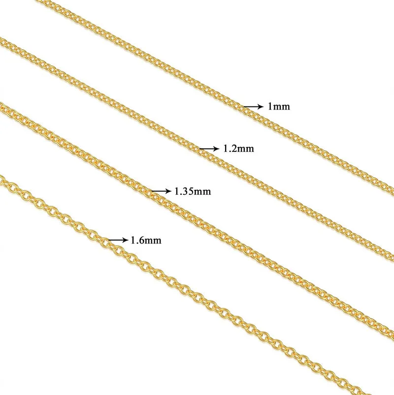 Cable Chain Necklace 1mm, 1.2mm, 1.35mm, 1.6mm, 1.75mm Durable Strong Solid 14k Gold Chain Necklace Women