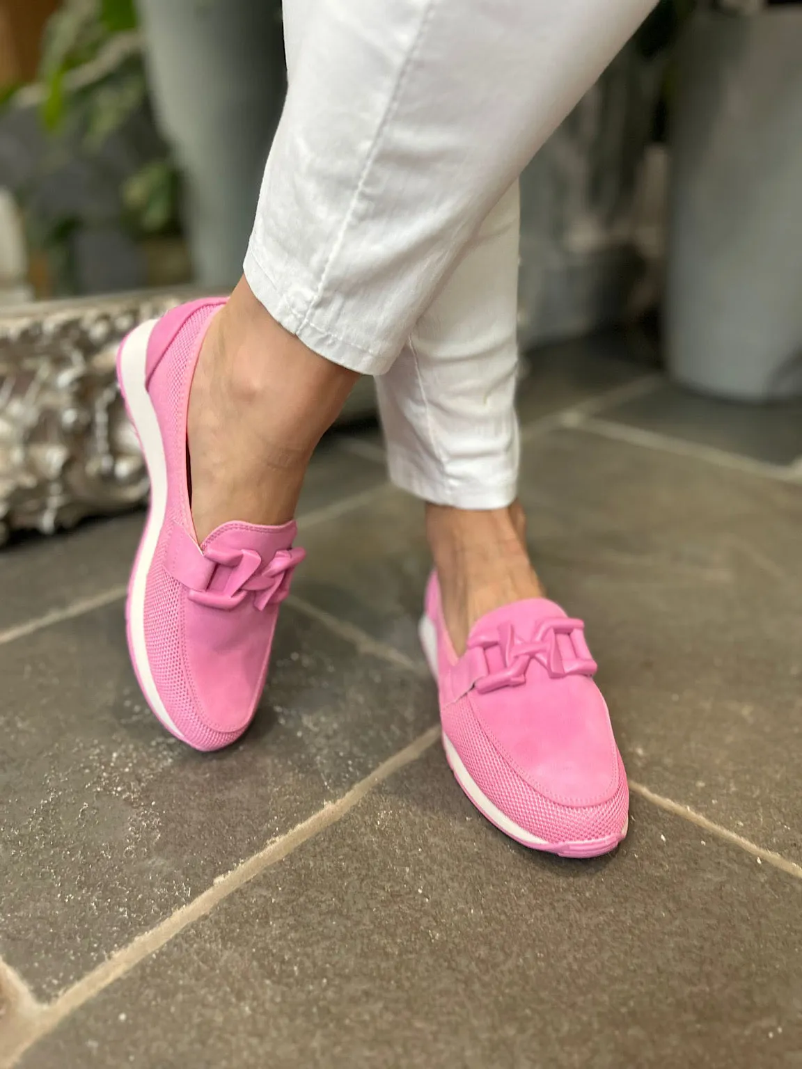 Candy Pink Chain Detail Mesh Loafer