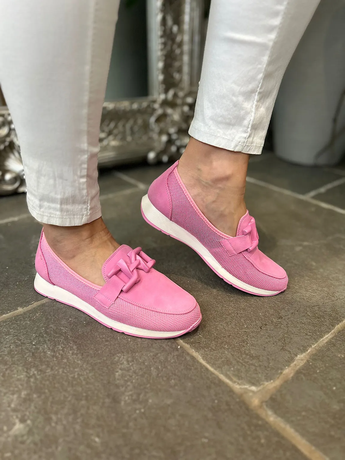 Candy Pink Chain Detail Mesh Loafer