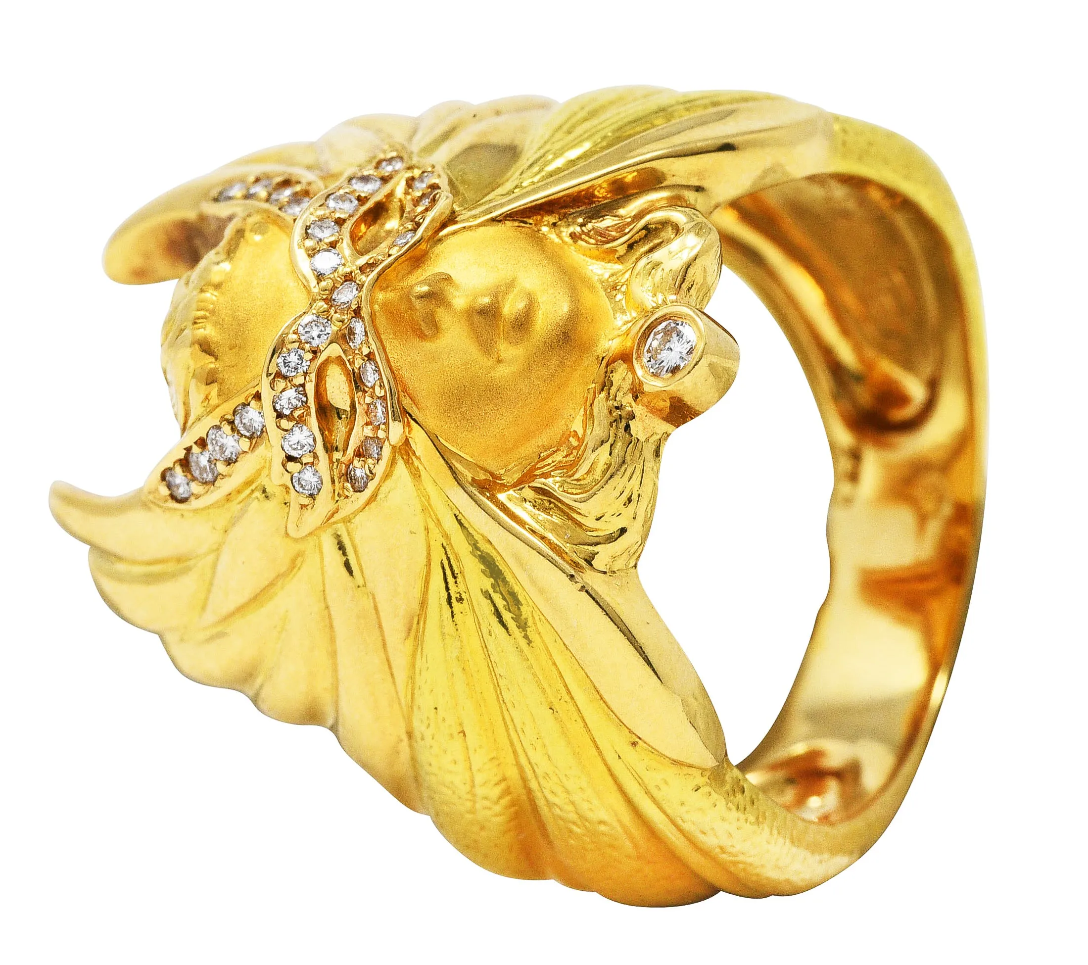 Carrera y Carrera Diamond 18 Karat Two-Tone Gold Mask of An Angel Ring