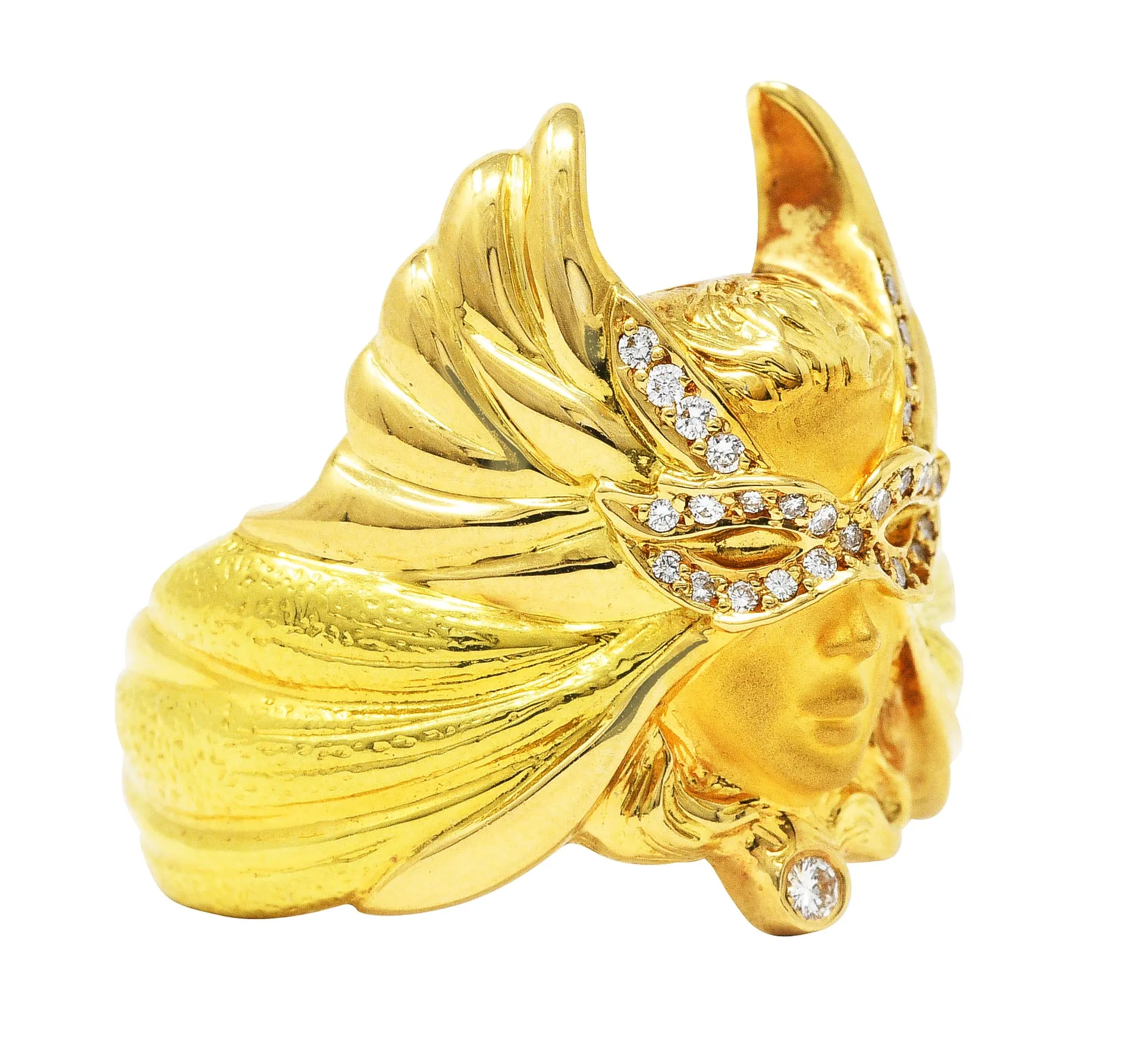 Carrera y Carrera Diamond 18 Karat Two-Tone Gold Mask of An Angel Ring