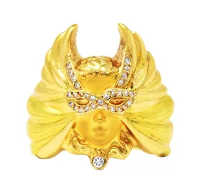 Carrera y Carrera Diamond 18 Karat Two-Tone Gold Mask of An Angel Ring