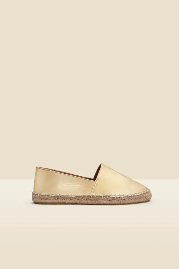 Chiara Gold Flat Closed Toe Leather Espadrille